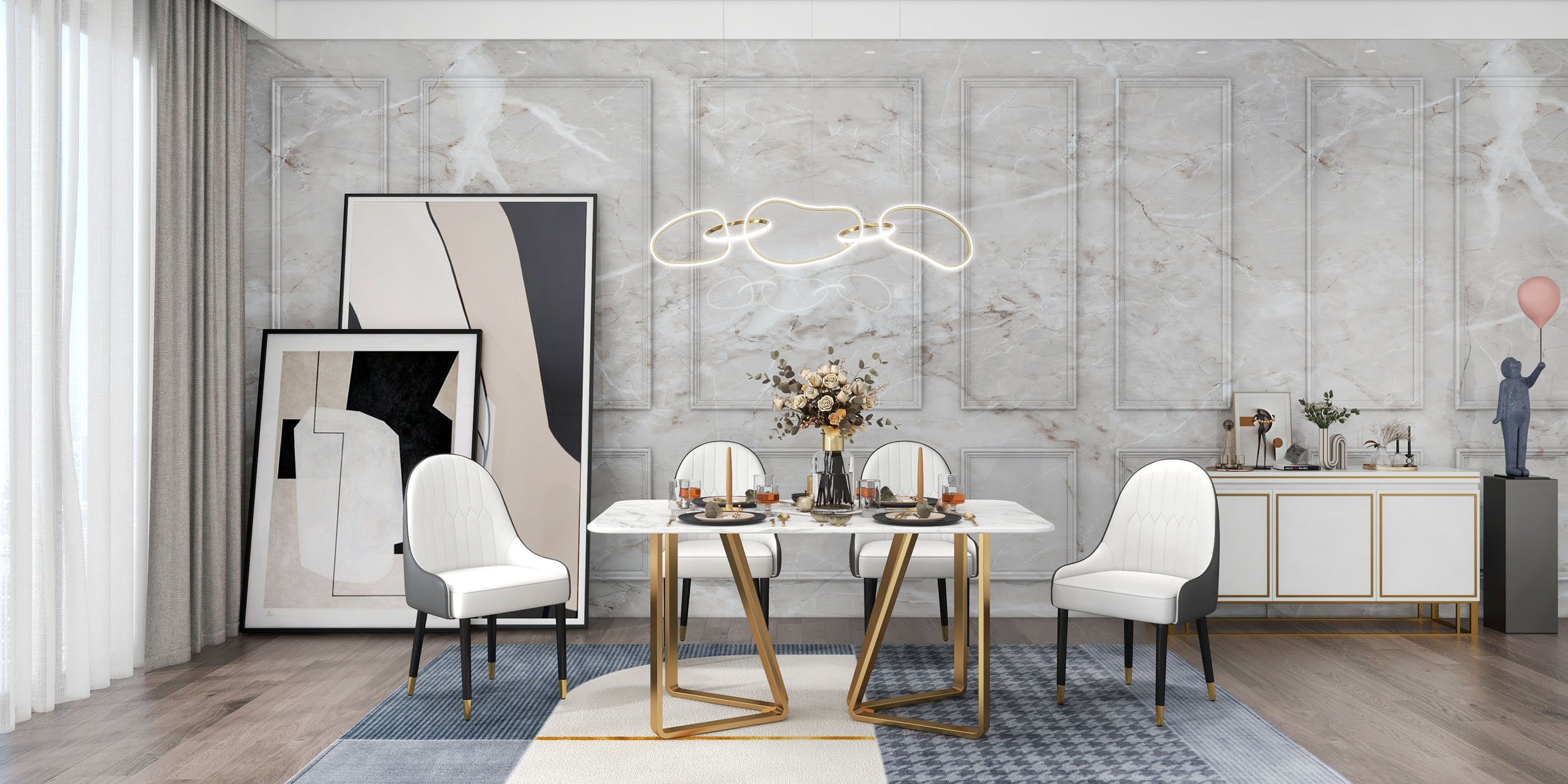 HMR - Marby Rectangle Dining Table with Base Stainless Steel in 63"L, Gold