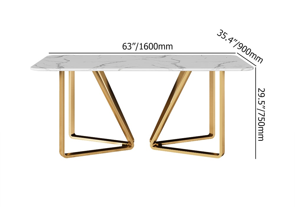 HMR - Marby Rectangle Dining Table with Base Stainless Steel in 63"L, Gold