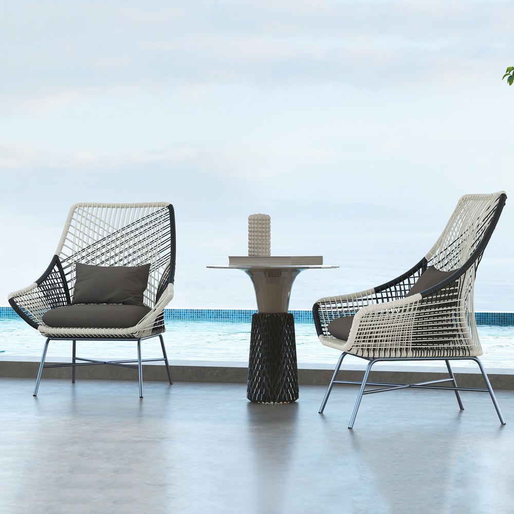 HMR - Outdoor PE Rattan Patio Armchair with Cushion Pillow (Set of 2) in Gray