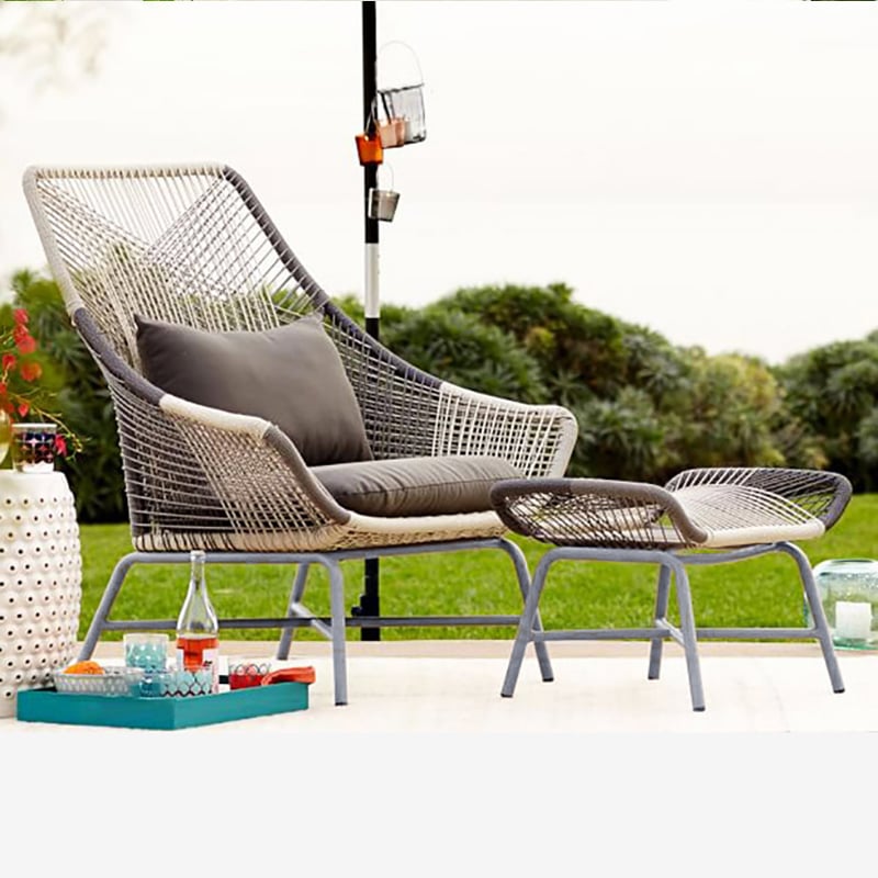 HMR - Outdoor PE Rattan Patio Armchair with Cushion Pillow (Set of 2) in Gray