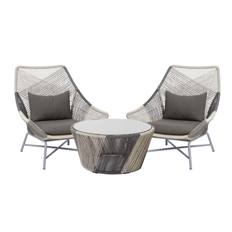 HMR - Outdoor PE Rattan Patio Armchair with Cushion Pillow (Set of 2) in Gray