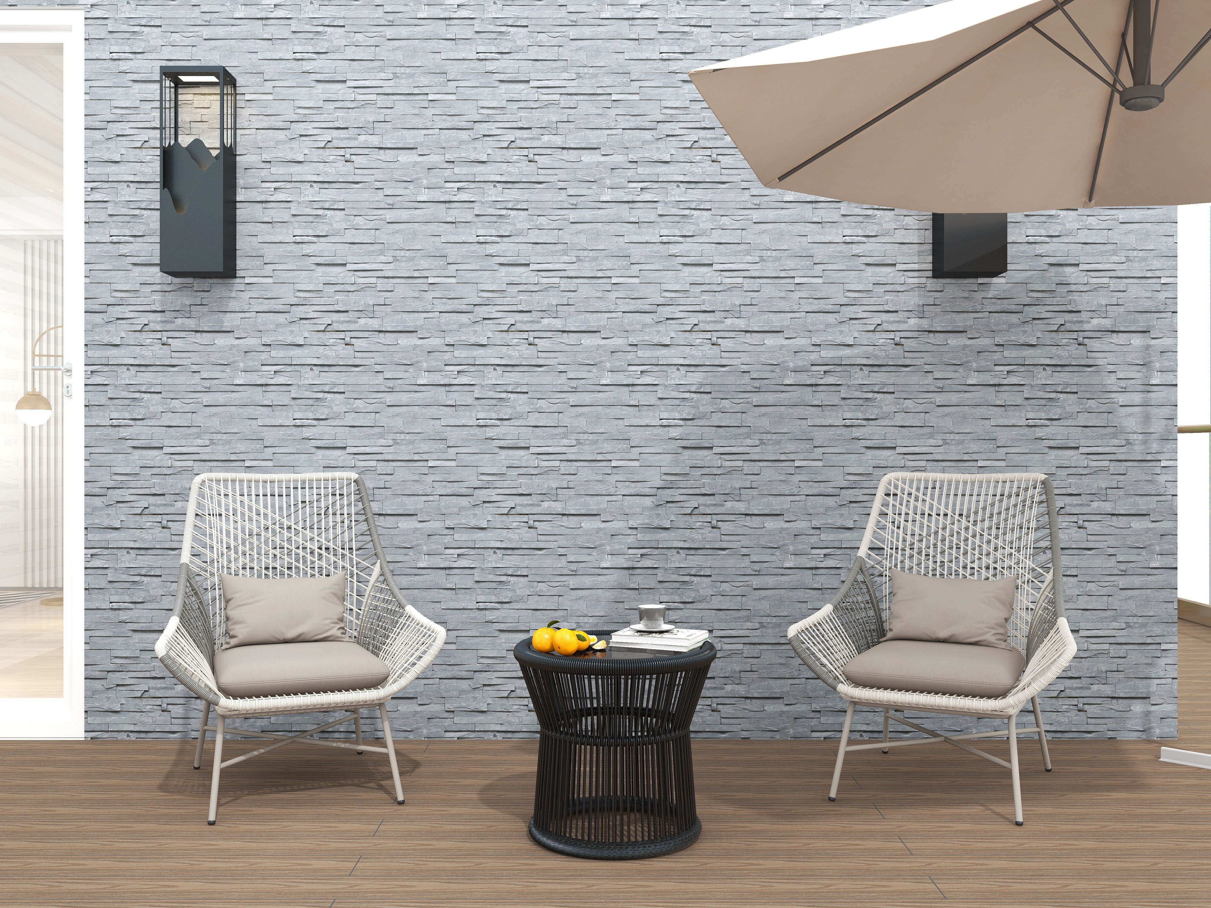 HMR - Outdoor PE Rattan Patio Armchair with Cushion Pillow (Set of 2) in Gray