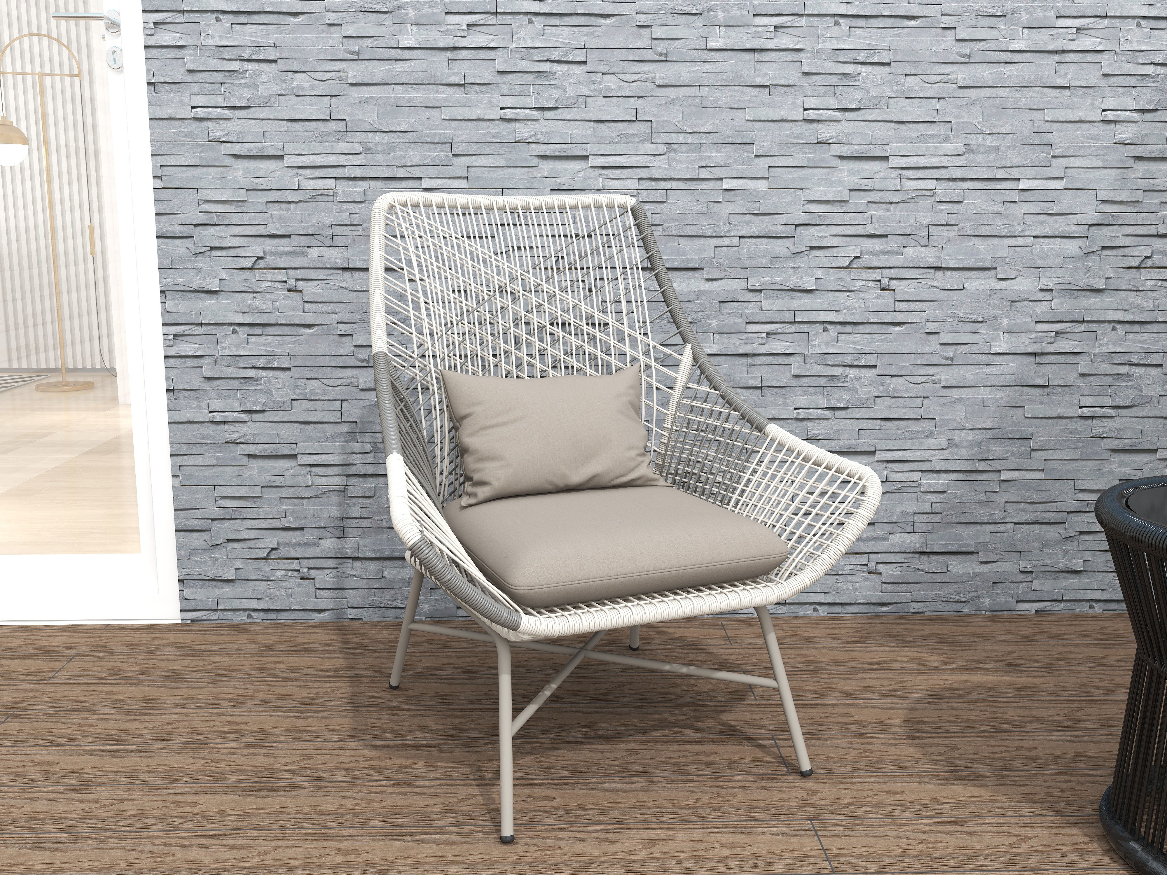 HMR - Outdoor PE Rattan Patio Armchair with Cushion Pillow (Set of 2) in Gray