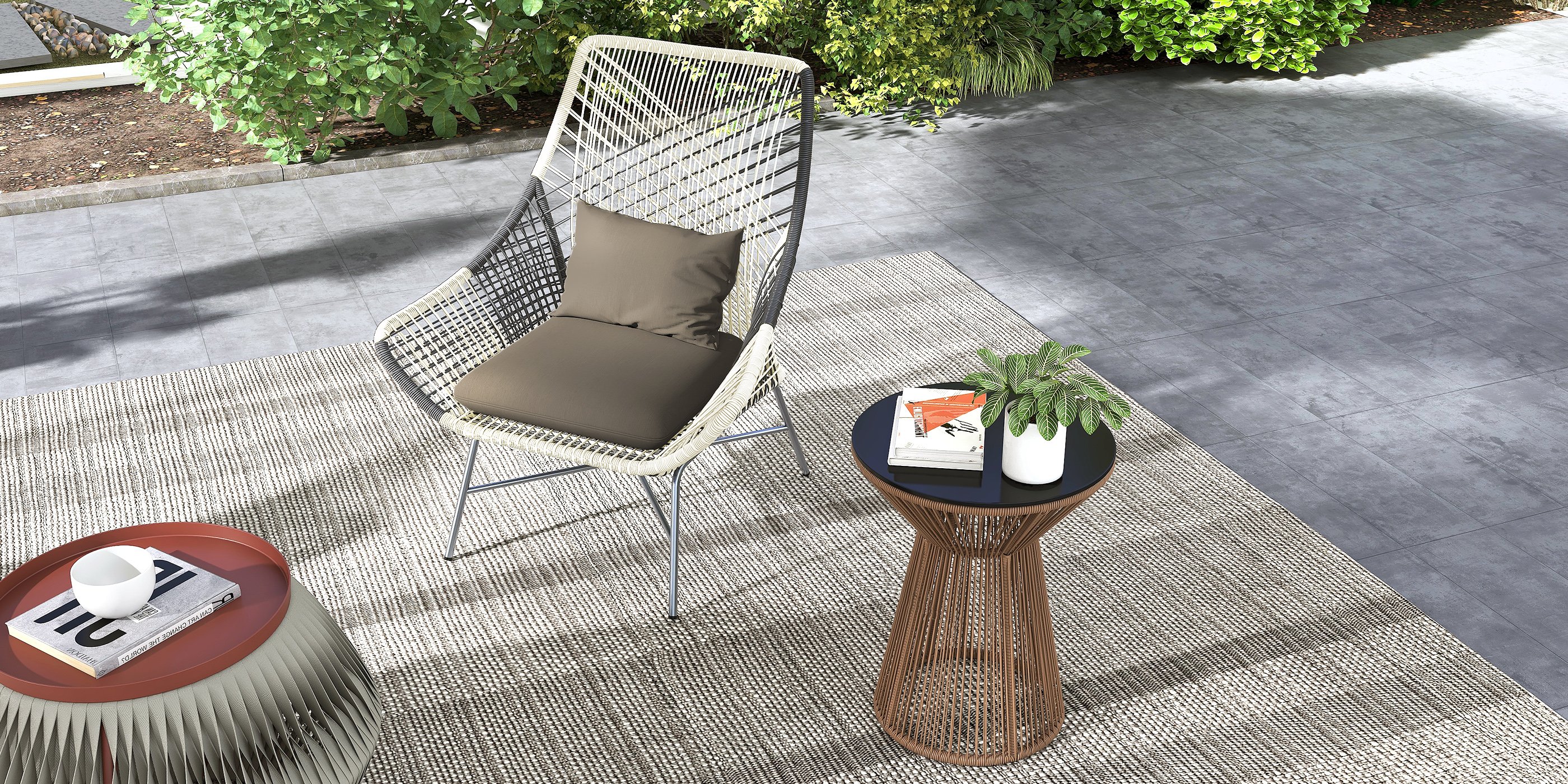 HMR - Outdoor PE Rattan Patio Armchair with Cushion Pillow (Set of 2) in Gray