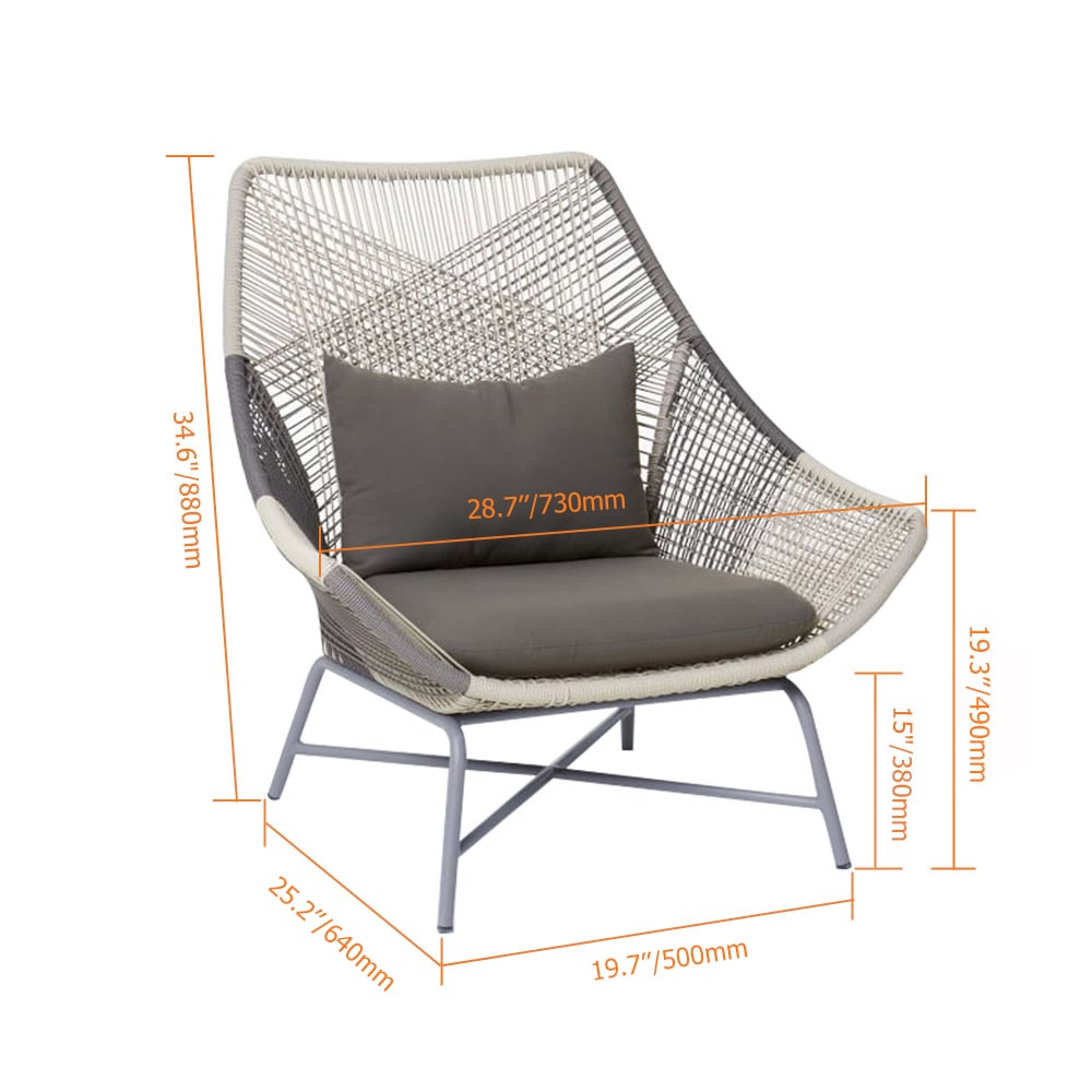 HMR - Outdoor PE Rattan Patio Armchair with Cushion Pillow (Set of 2) in Gray