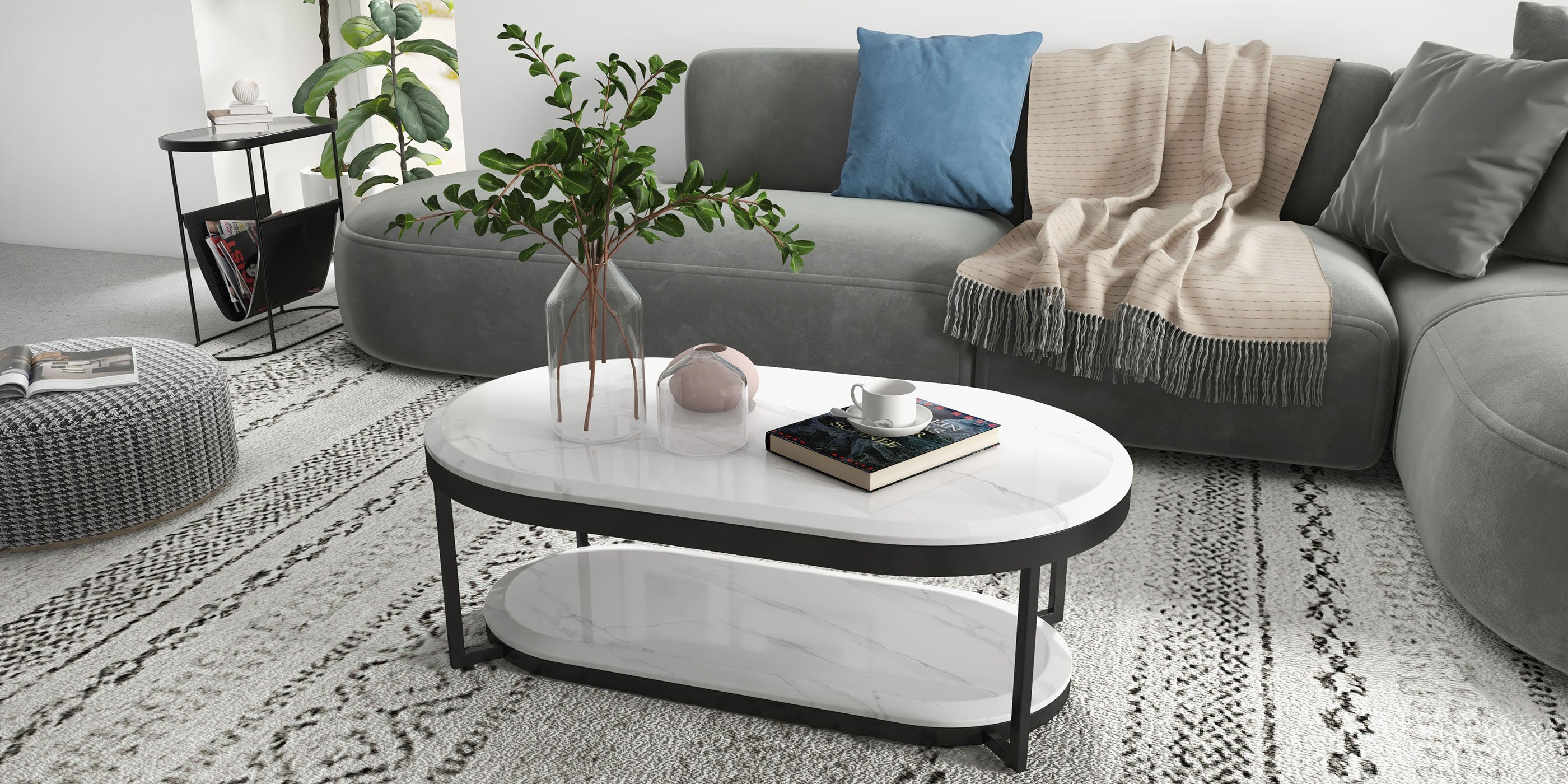 HMR Modern 136'' L-Shaped Corner Sectional with Pillows - Gray