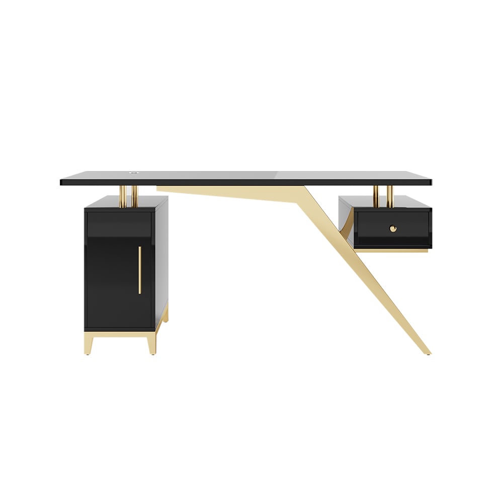 HMR Hungled 55" Modern Office Executive Desk with Storage File Cabinet - Black