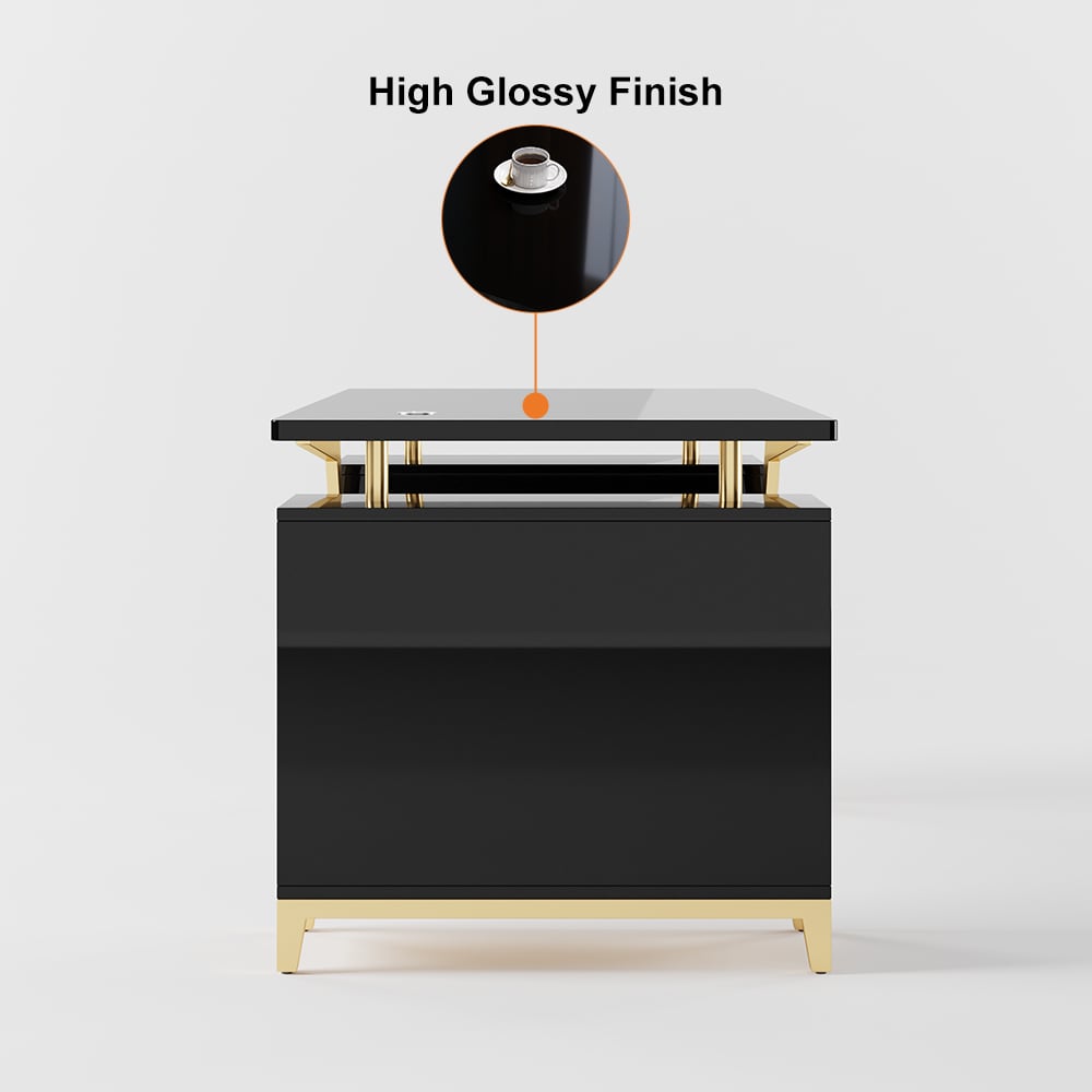 HMR Hungled 55" Modern Office Executive Desk with Storage File Cabinet - Black