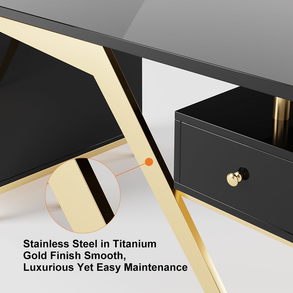 HMR Hungled 55" Modern Office Executive Desk with Storage File Cabinet - Black