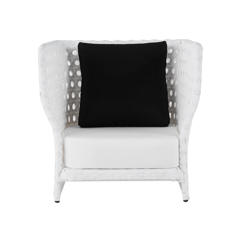 HMR - All-Weather Patio Wicker Outdoor Club Chair with Cushion and Pillow in White