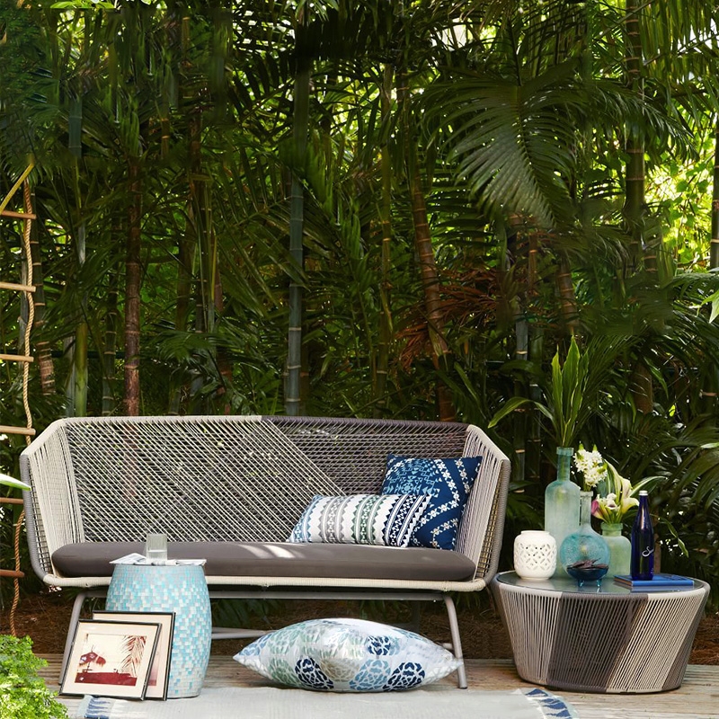 HMR - Outdoor PE Rattan Loveseat with Cushion Pillows and Metal Legs in Multicolor