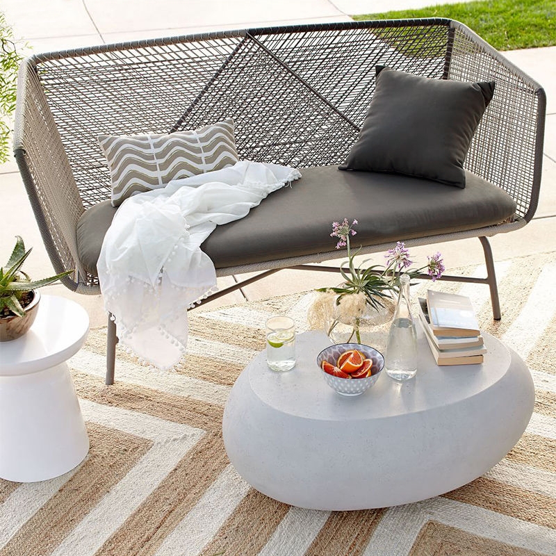 HMR - Outdoor PE Rattan Loveseat with Cushion Pillows and Metal Legs in Multicolor