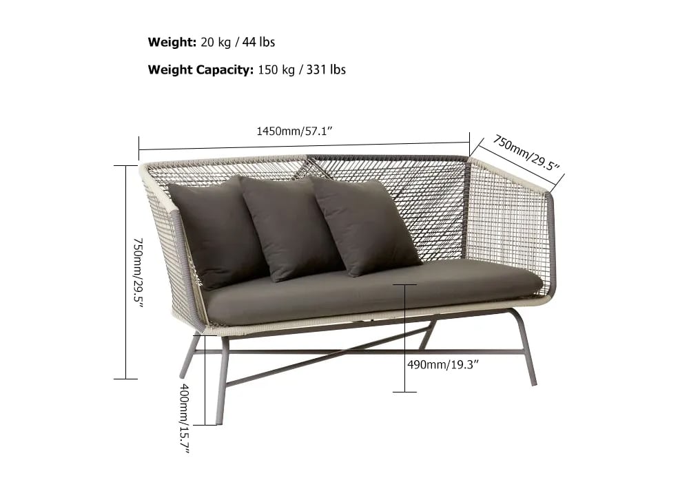 HMR - Outdoor PE Rattan Loveseat with Cushion Pillows and Metal Legs in Multicolor