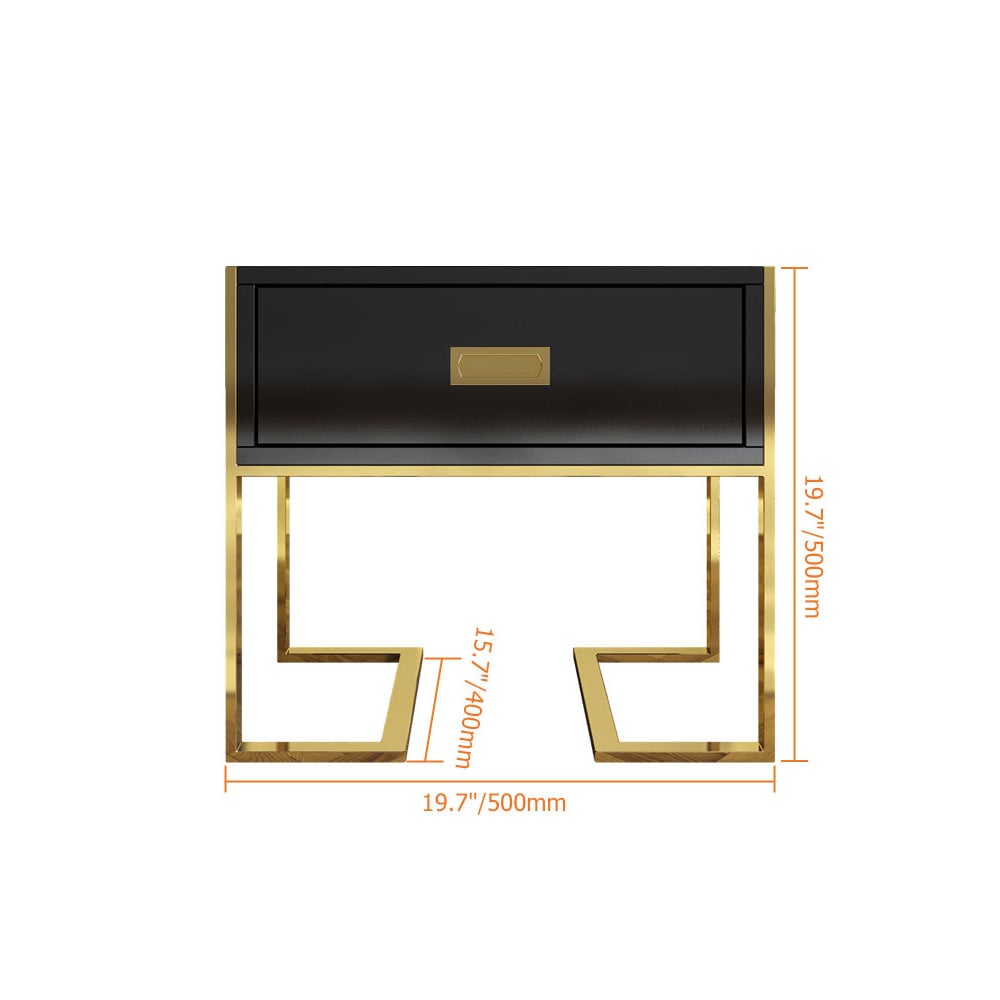 HMR Jocise Series Modern End Table with 1 Drawer & Golden Double Pedestal - Black