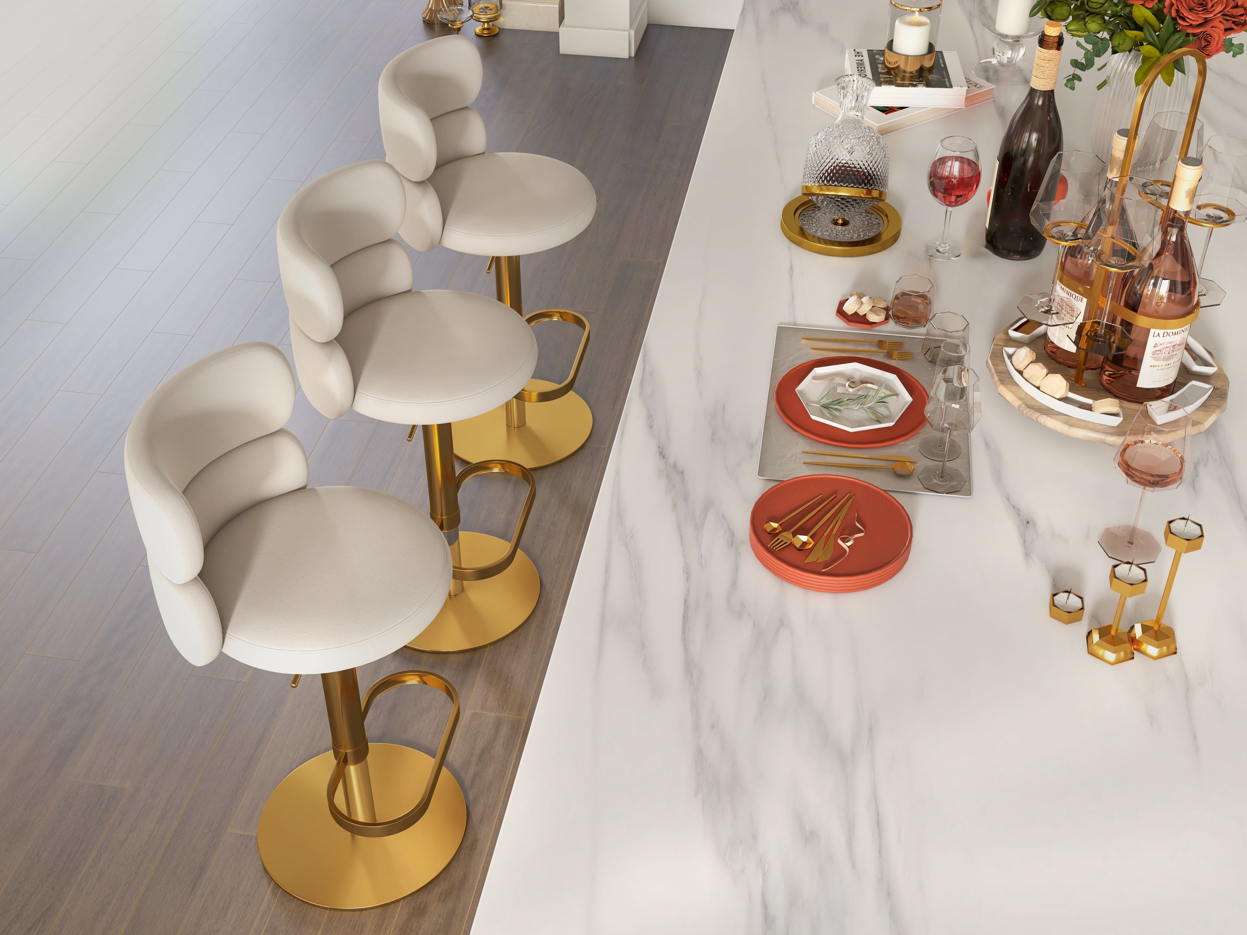 HMR Affordable Luxury Modern Adjustable Swivel Bar Stools with Velvet Upholstery - Beige, 1-Piece