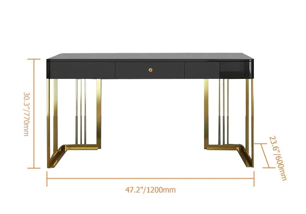 HMR - Modern 47" Office Computer Desk with Drawer and Gold Base