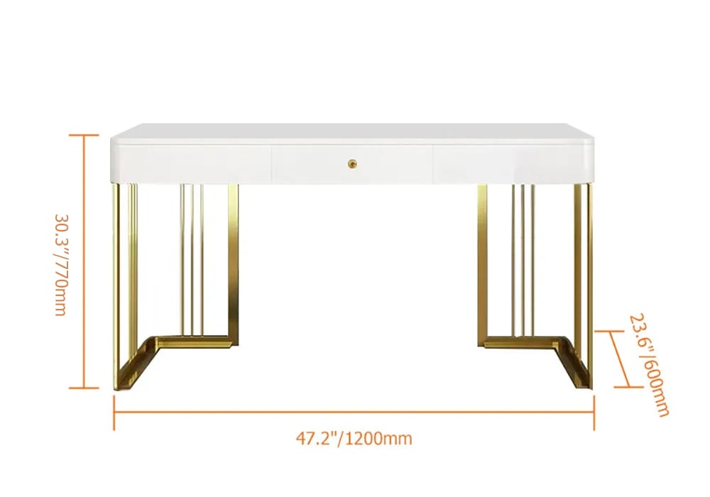 HMR Modern 47" Office Computer Desk with Drawer and Gold Base - White
