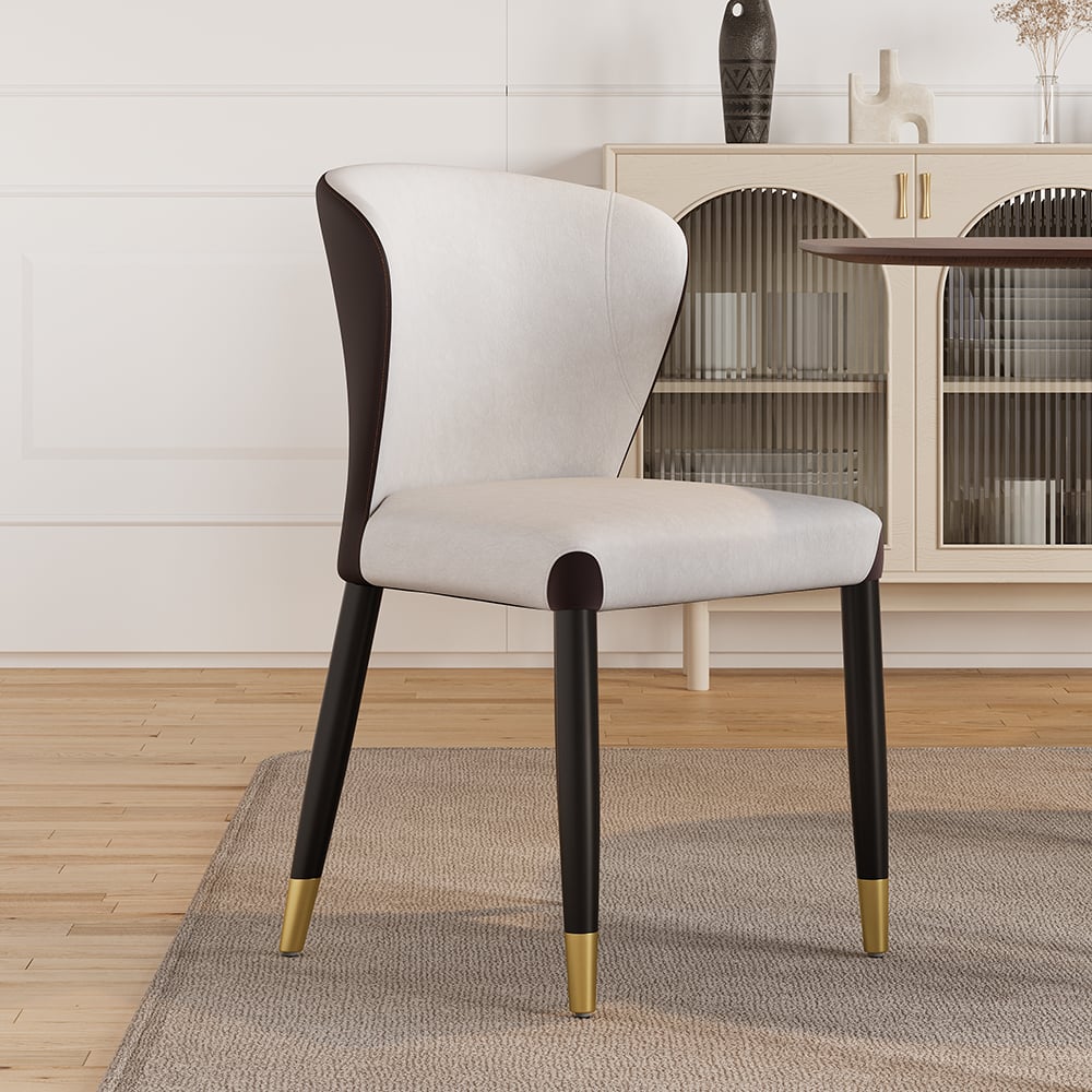HMR - Modern Upholstered PU Leather Wingback Dining Chairs (Set of 2) in Gray