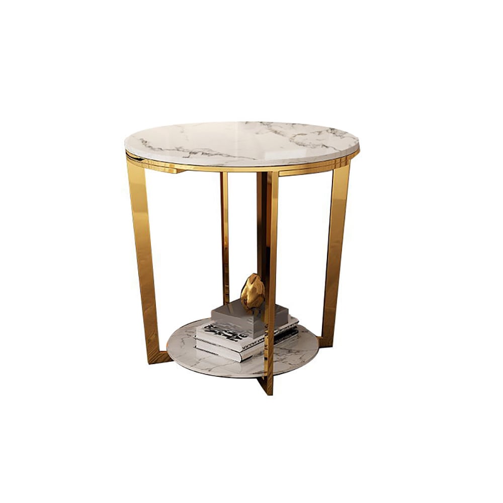 HMR - Faux Marble Round End Table in Gold Stainless Steel