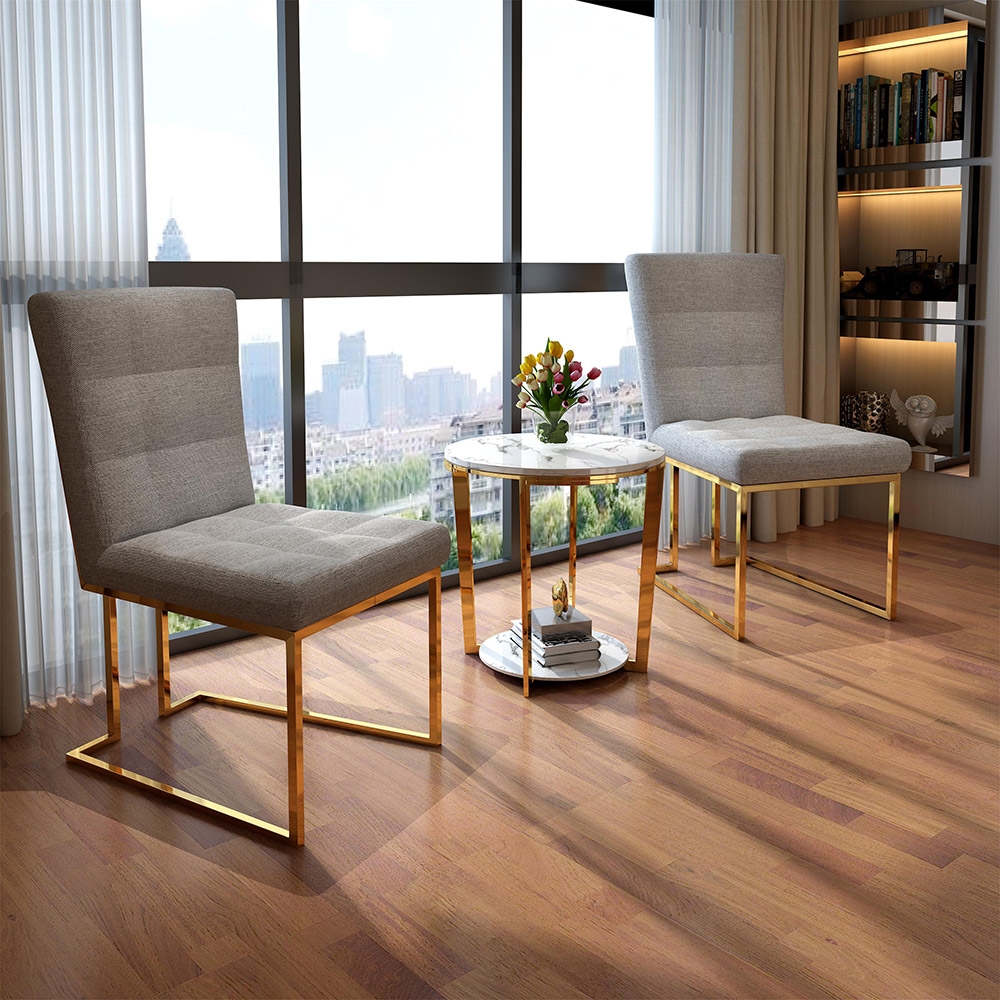 HMR - Faux Marble Round End Table in Gold Stainless Steel