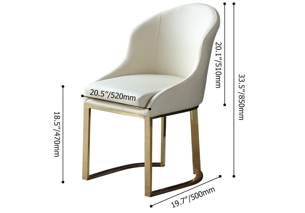 HMR - Faux Leather Upholstered Dining Chair with Gold Frame (Set of 2) in Off-White