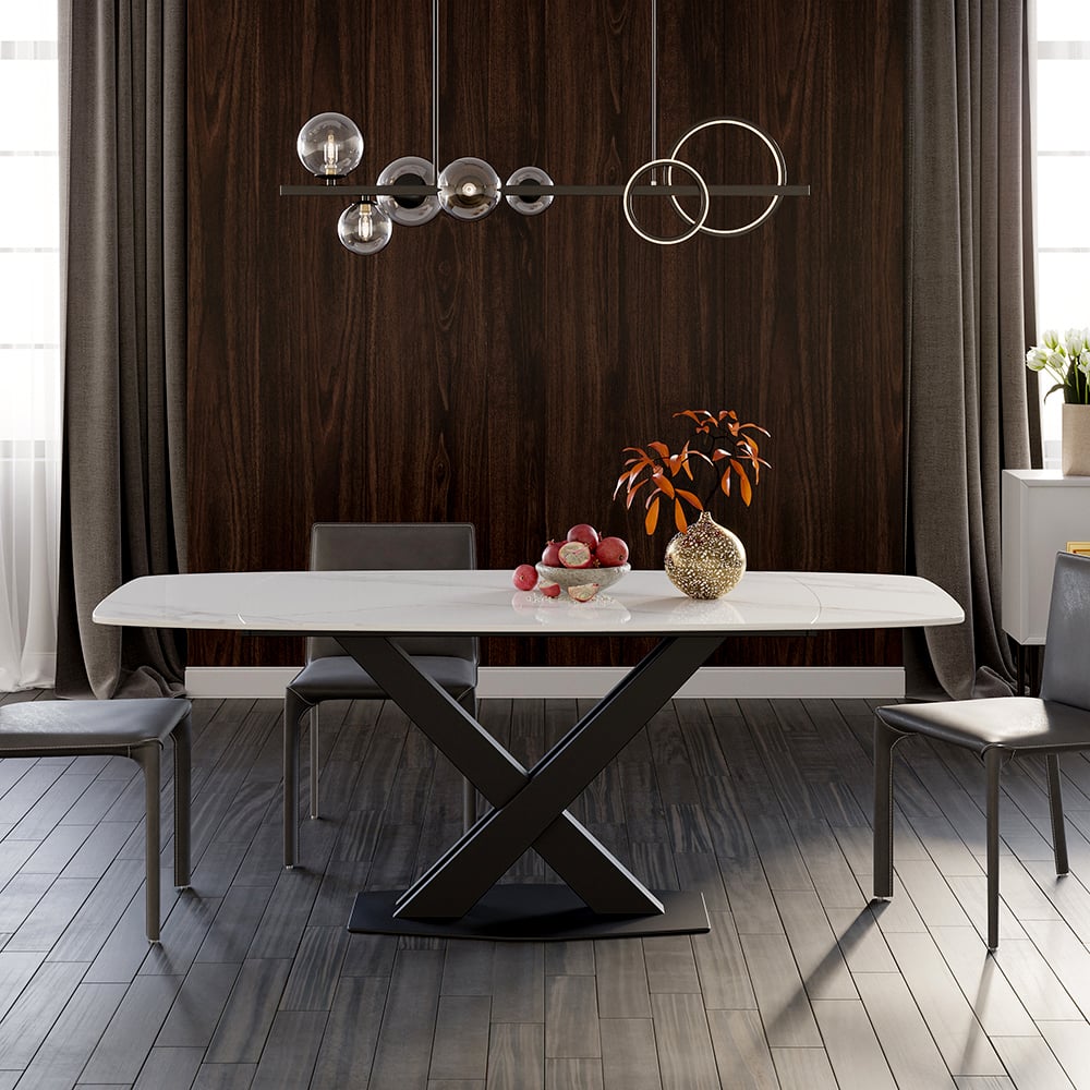 HMR 71" Modern Extendable Dining Table for 4-6 People - White, Sintered Stone