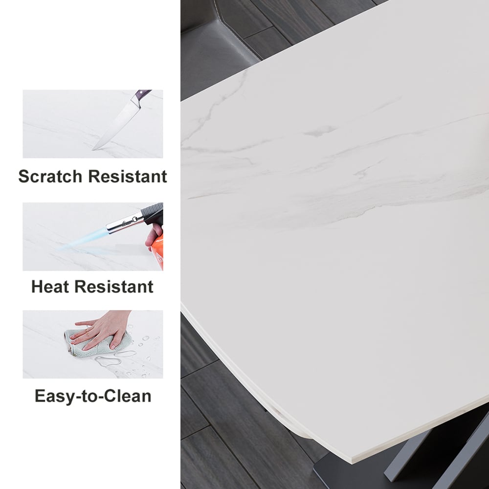 HMR 71" Modern Extendable Dining Table for 4-6 People - White, Sintered Stone