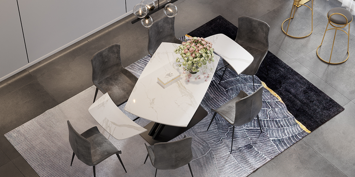 HMR 71" Modern Extendable Dining Table for 4-6 People - White, Sintered Stone