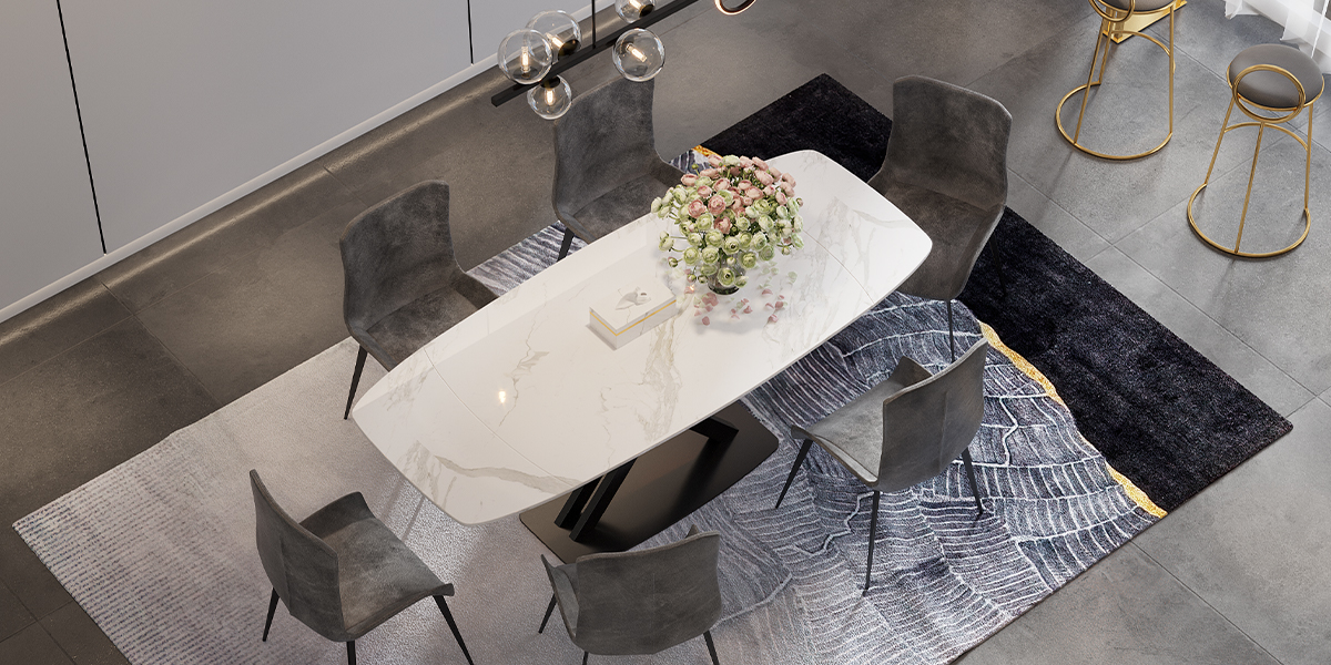 HMR 71" Modern Extendable Dining Table for 4-6 People - White, Sintered Stone