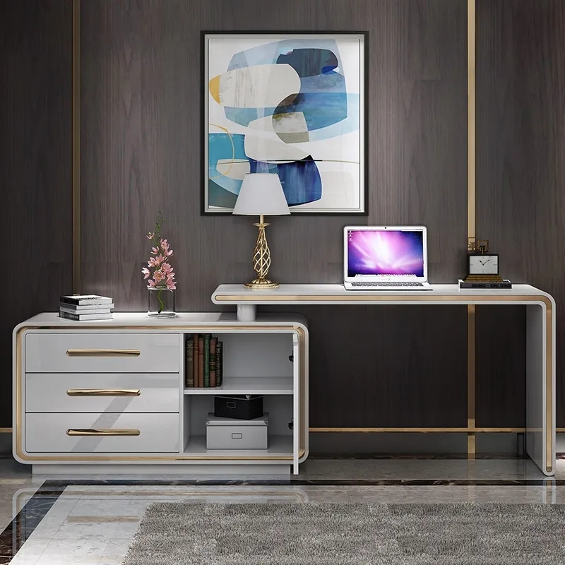 HMR Modern 47" L-Shaped Corner Rotating Computer Desk - White