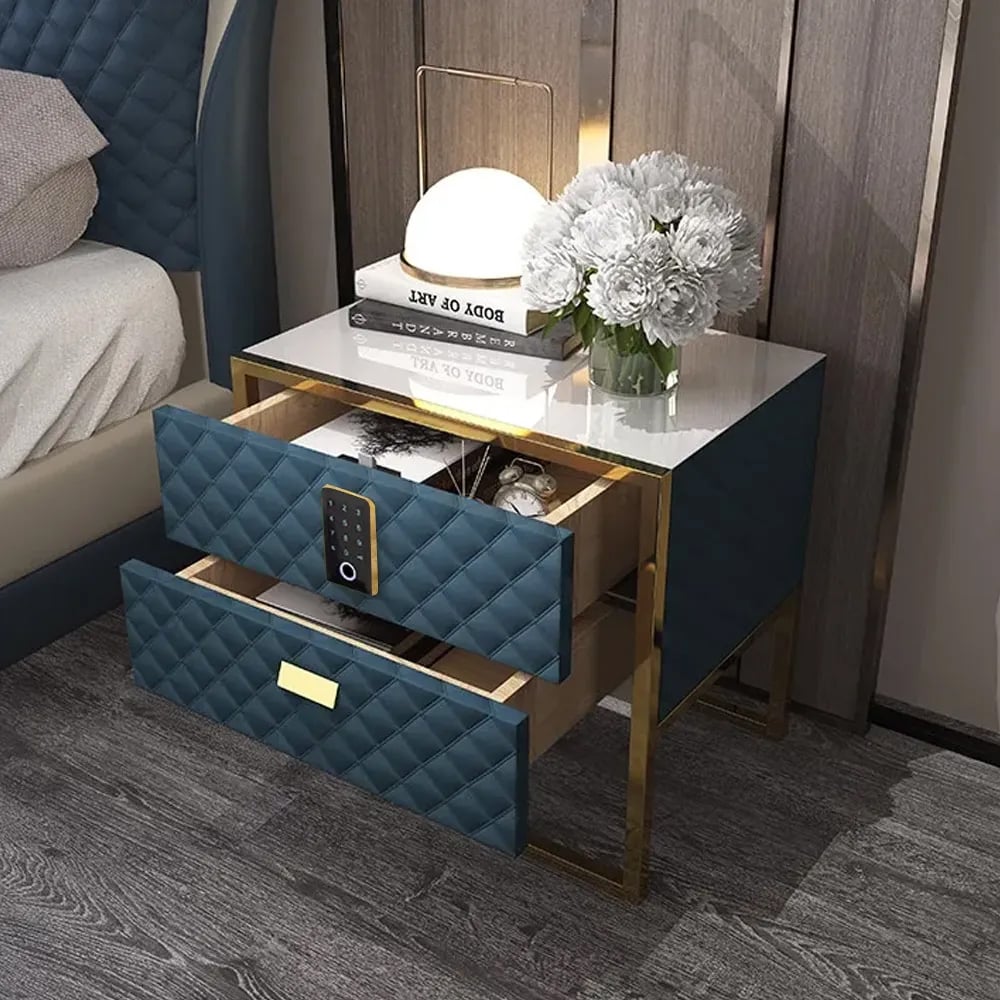 HMR Bedroom Nightstand with Electronic Lock - Blue, Stainless Steel