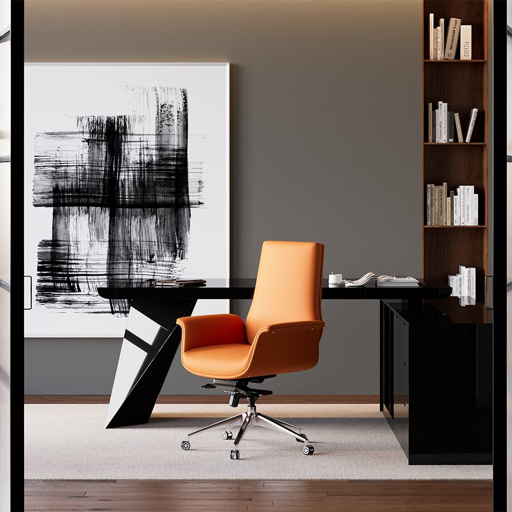 HMR - Office Upholstered PU Leather Swivel Chair in Orange