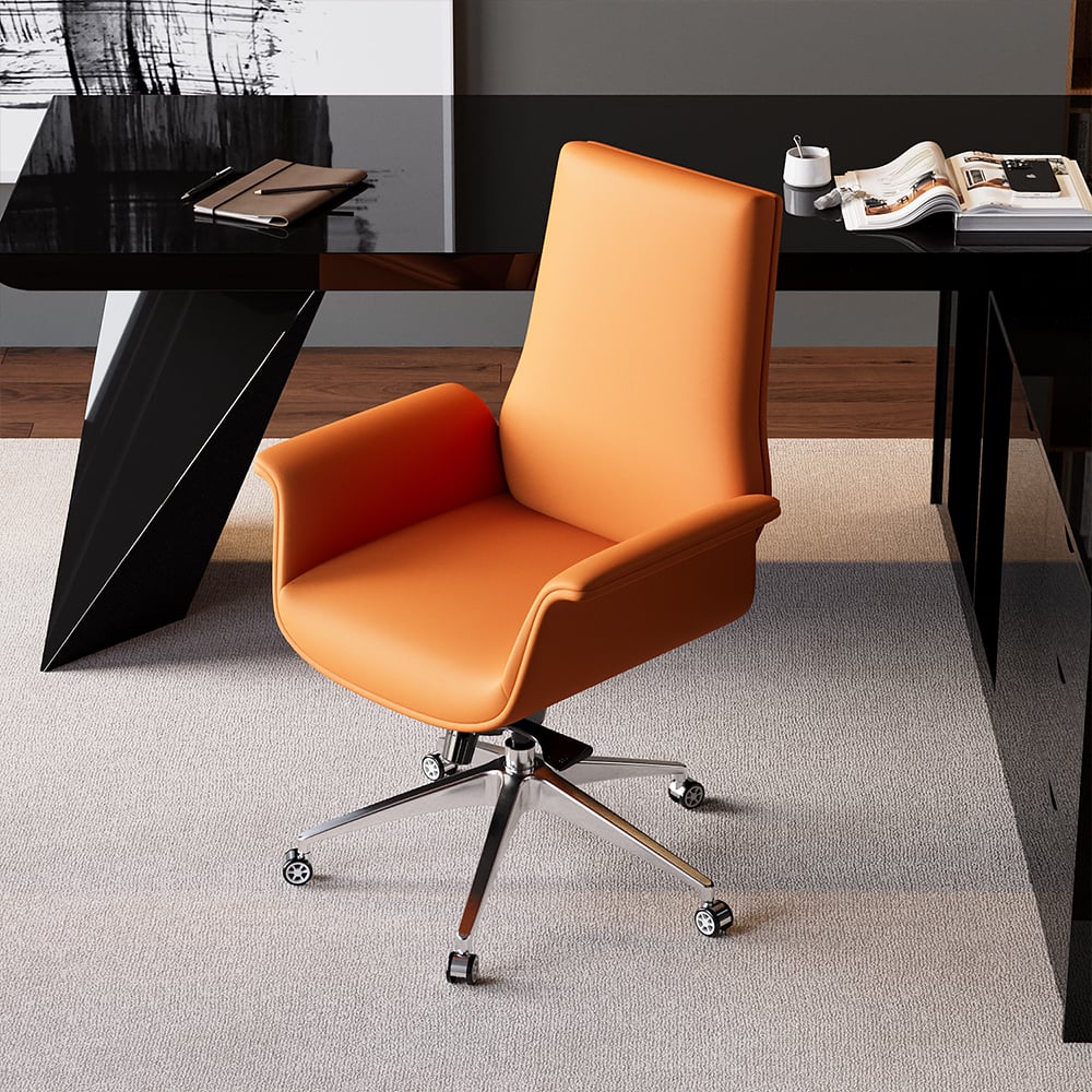 HMR - Office Upholstered PU Leather Swivel Chair in Orange