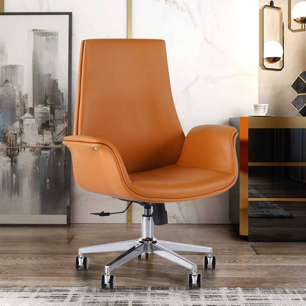 HMR - Office Upholstered PU Leather Swivel Chair in Orange
