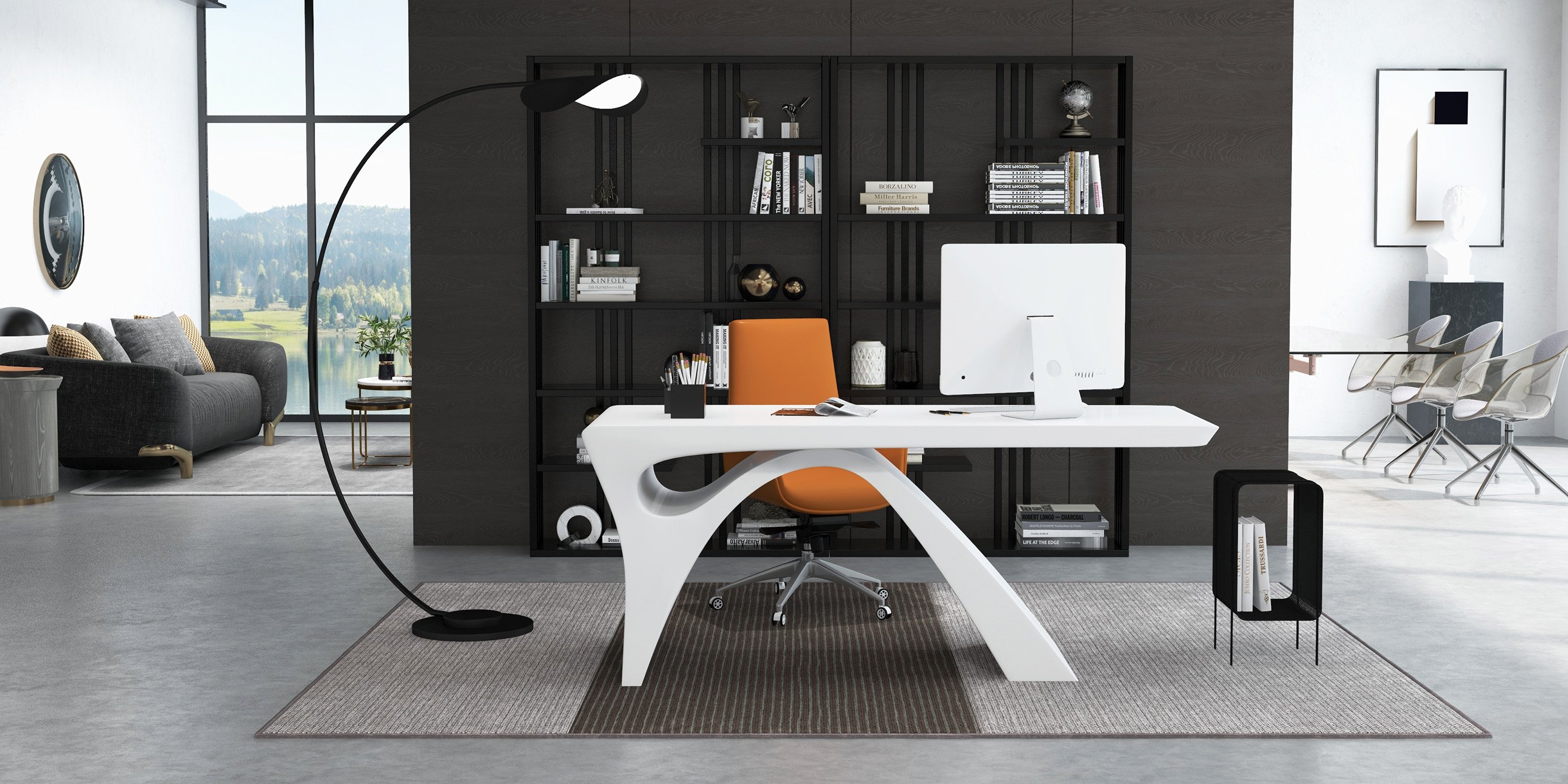 HMR - Office Upholstered PU Leather Swivel Chair in Orange