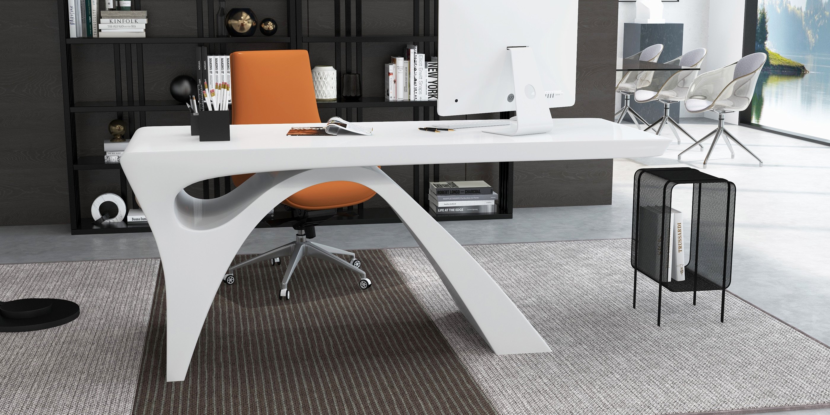 HMR - Office Upholstered PU Leather Swivel Chair in Orange