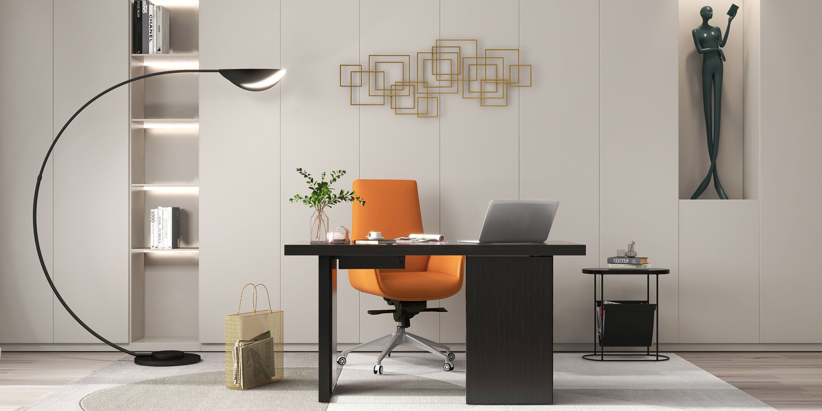 HMR - Office Upholstered PU Leather Swivel Chair in Orange
