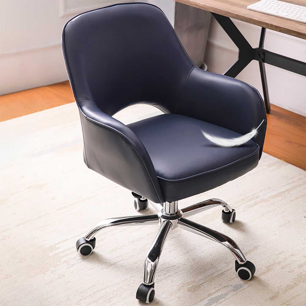 HMR - Swivel Office Chair Upholstered Faux Leather in Blue