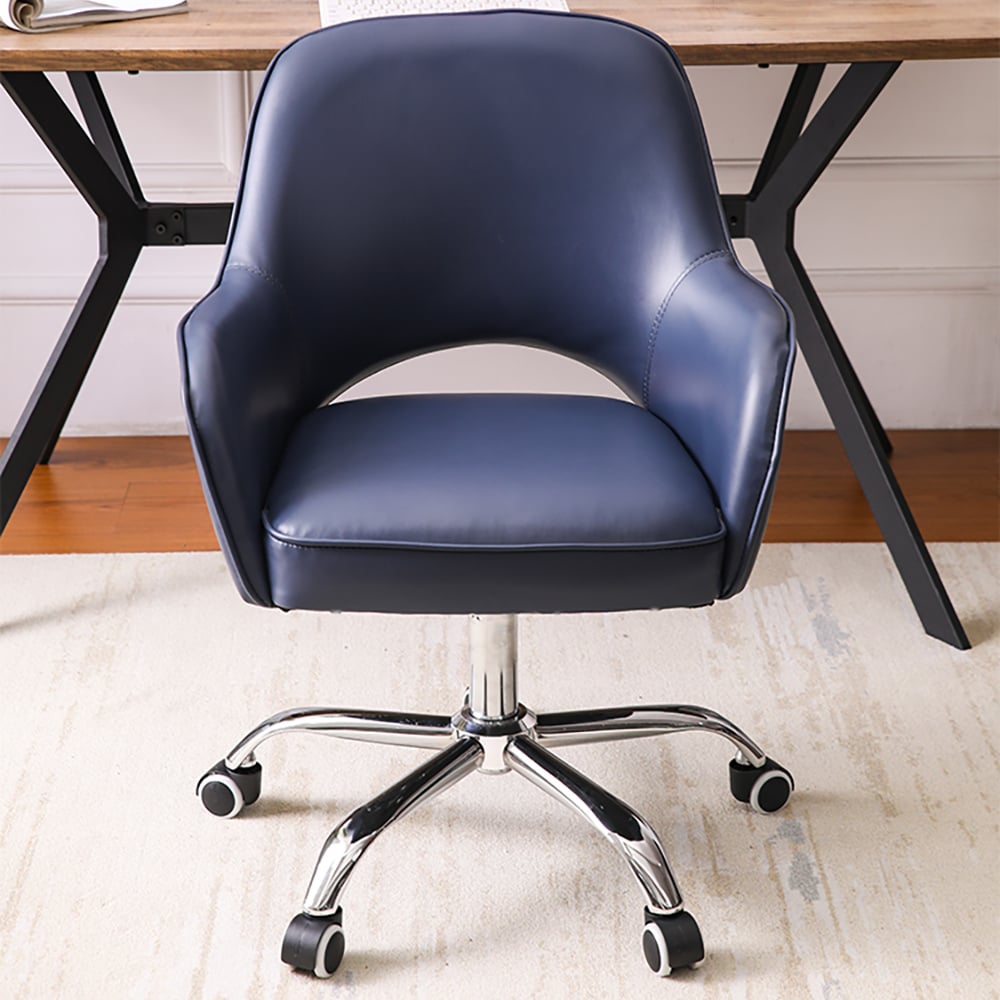HMR - Swivel Office Chair Upholstered Faux Leather in Blue