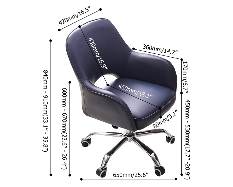 HMR - Swivel Office Chair Upholstered Faux Leather in Blue