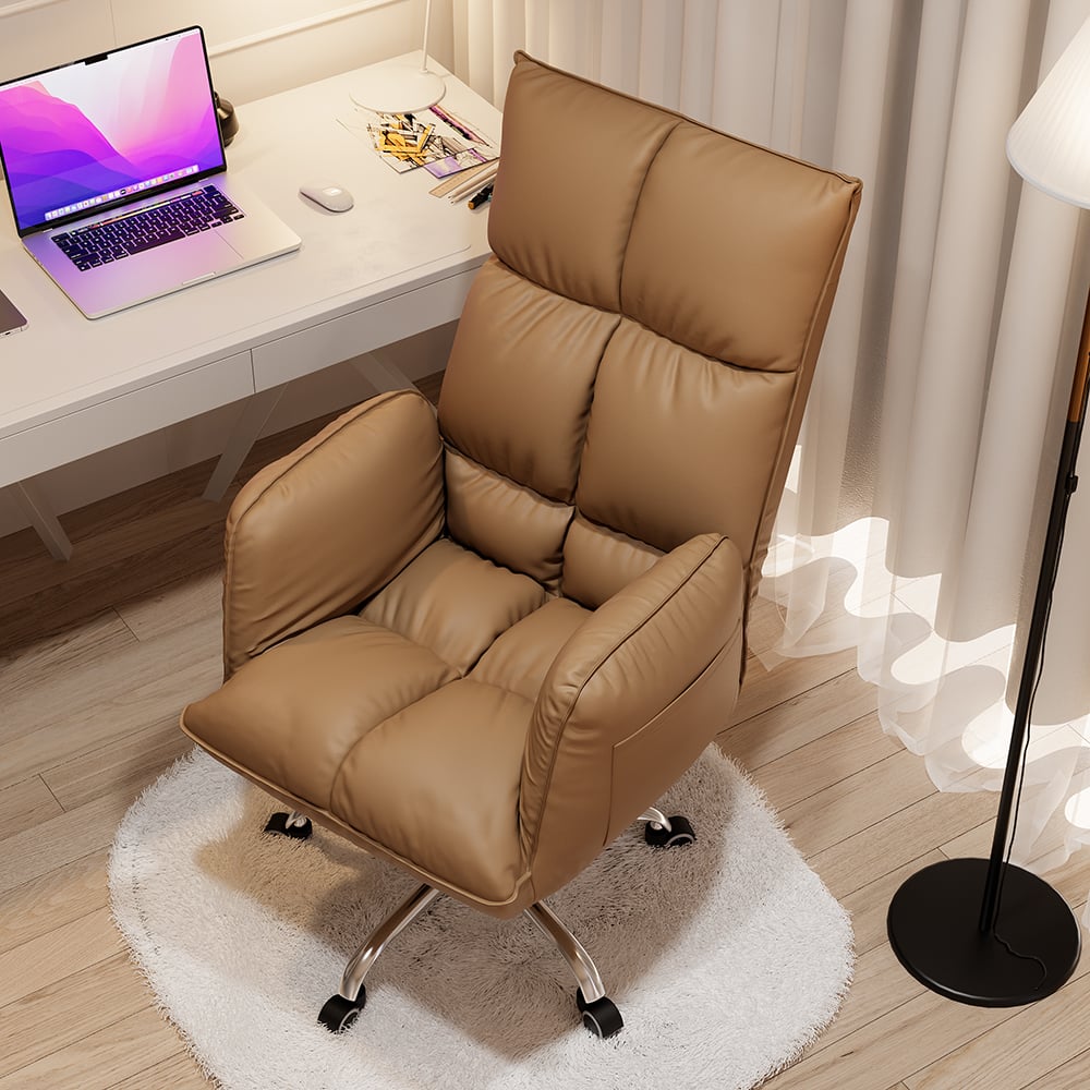 HMR - PU Leather Swivel Office Chair Height Adjustable in Brown