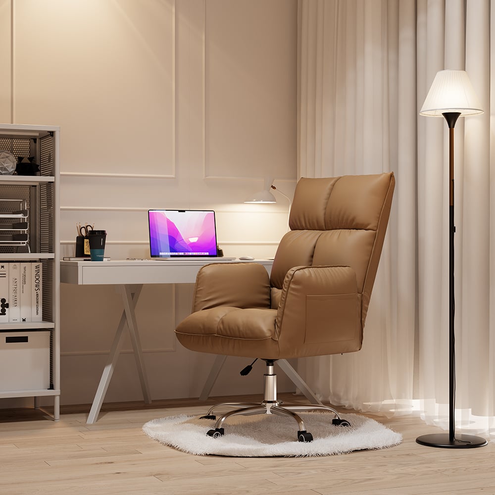 HMR - PU Leather Swivel Office Chair Height Adjustable in Brown