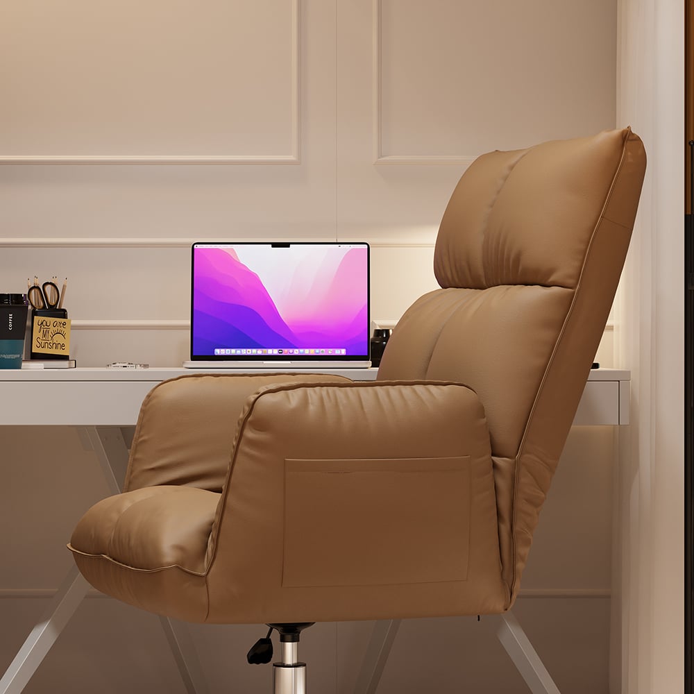HMR - PU Leather Swivel Office Chair Height Adjustable in Brown