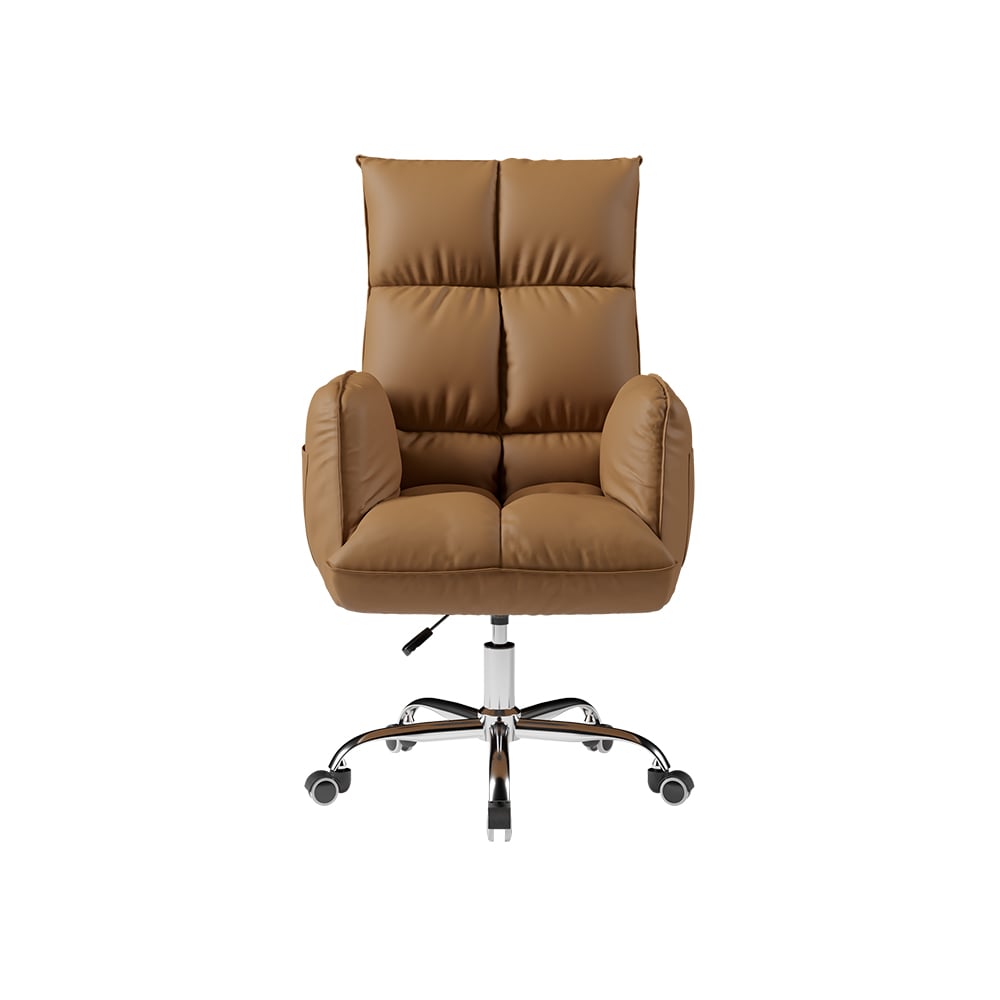 HMR - PU Leather Swivel Office Chair Height Adjustable in Brown
