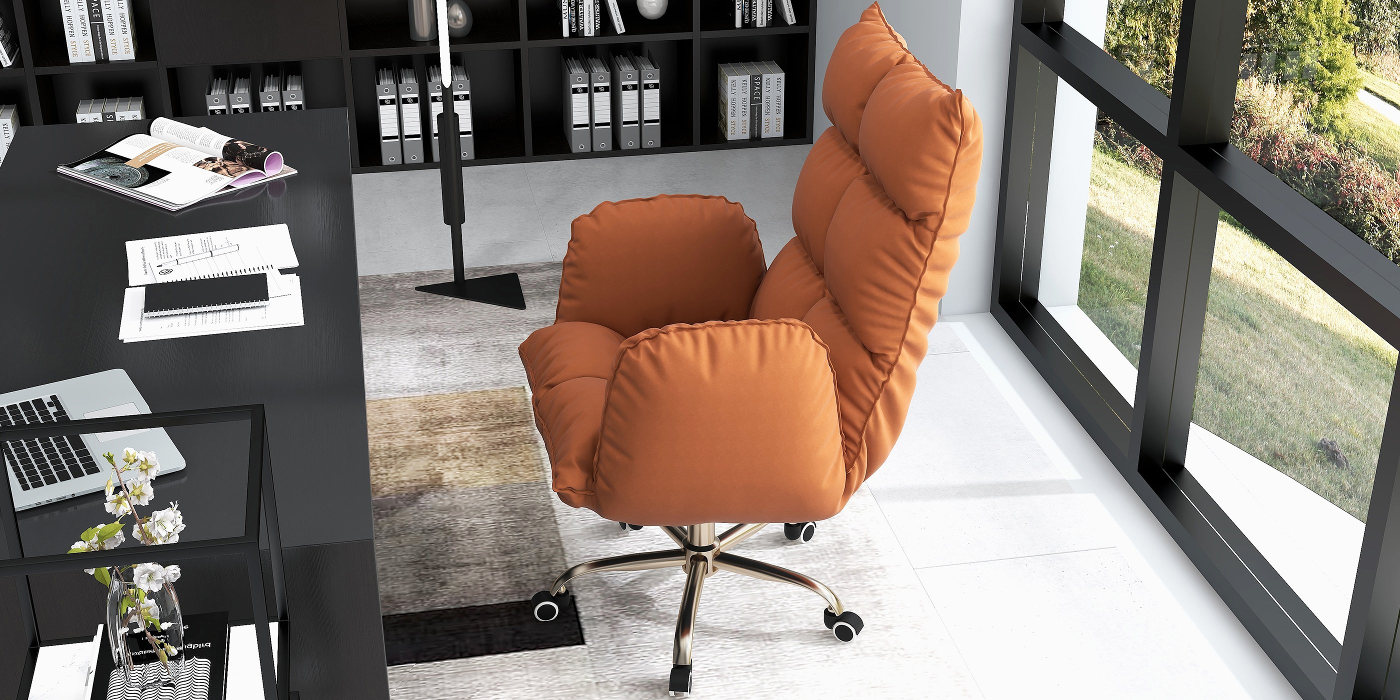 HMR - PU Leather Swivel Office Chair Height Adjustable in Brown