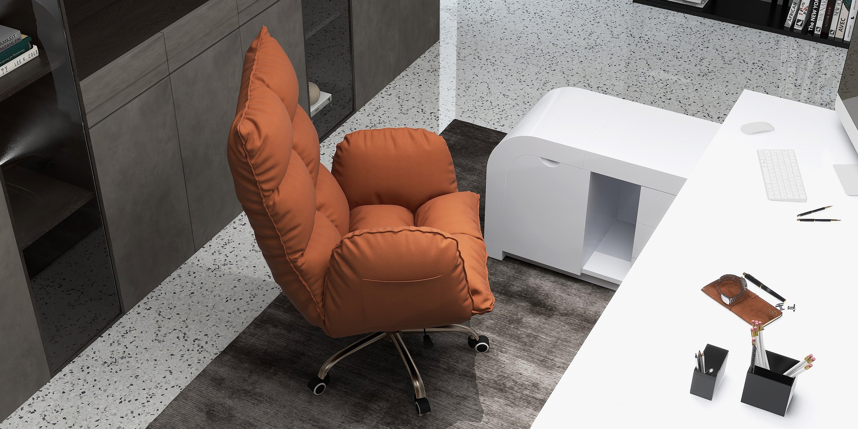 HMR - PU Leather Swivel Office Chair Height Adjustable in Brown