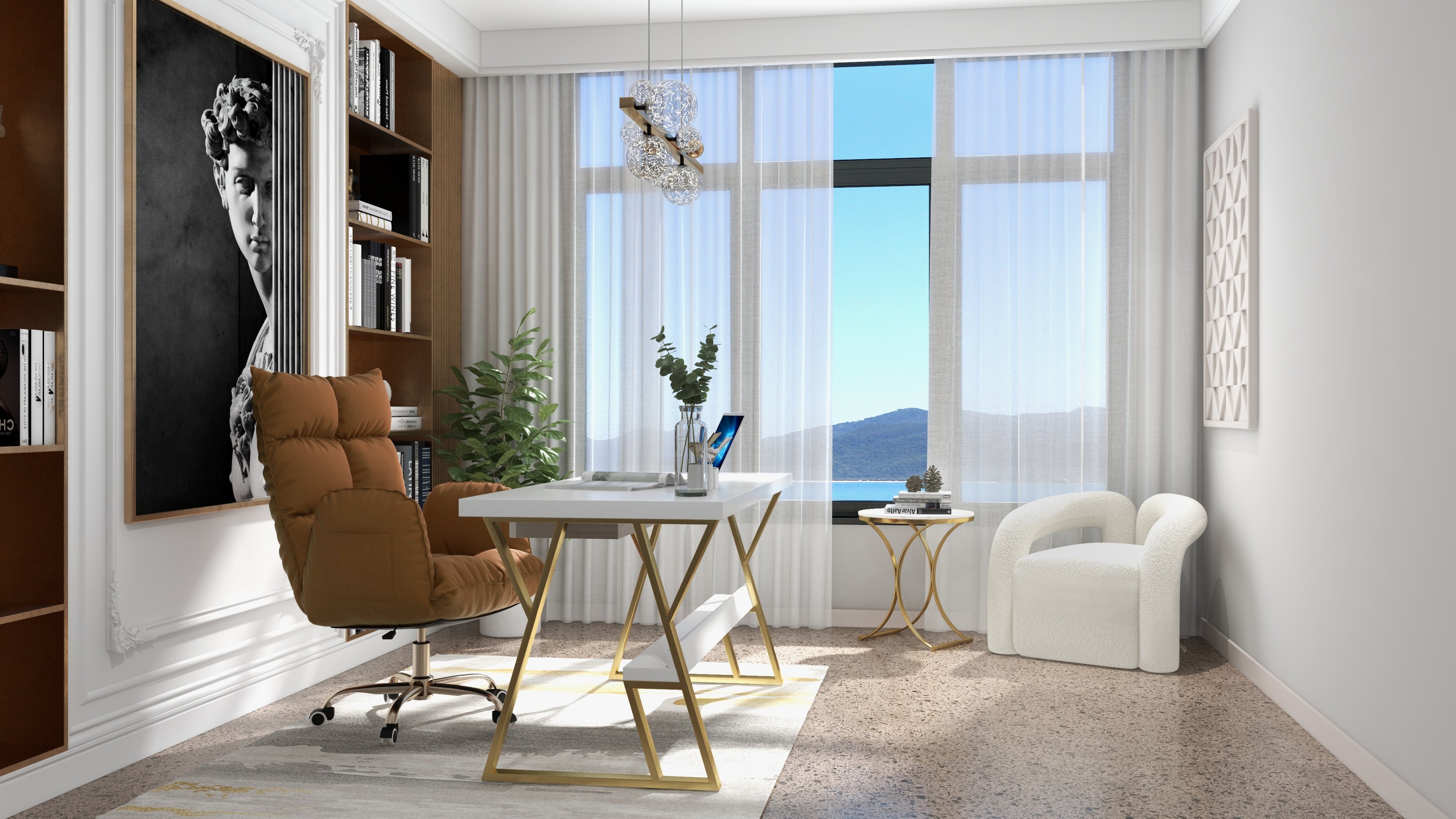 HMR - PU Leather Swivel Office Chair Height Adjustable in Brown