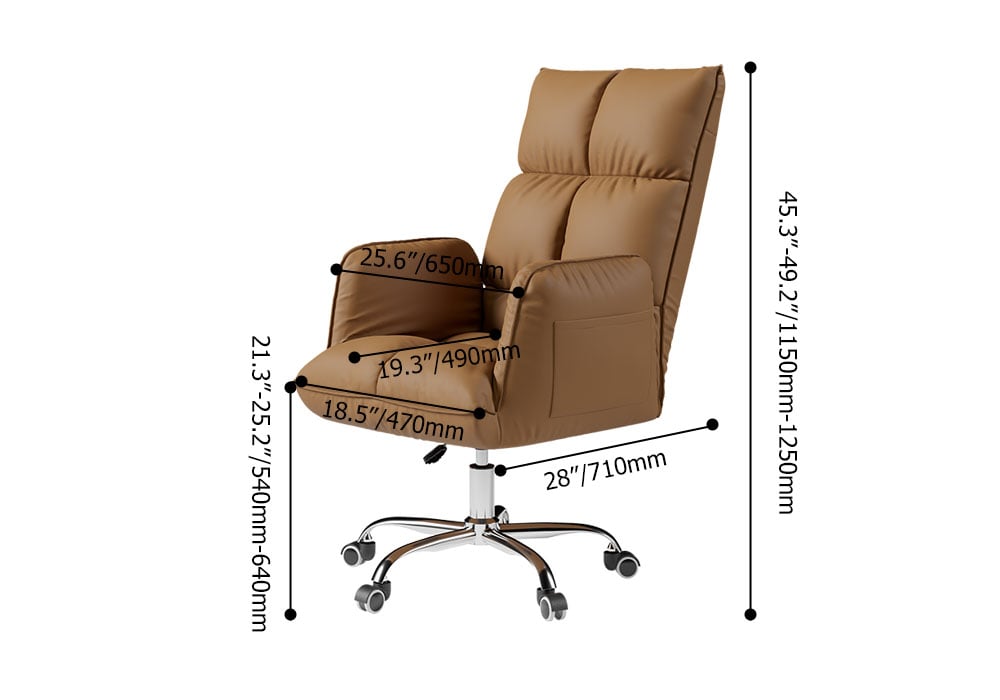 HMR - PU Leather Swivel Office Chair Height Adjustable in Brown