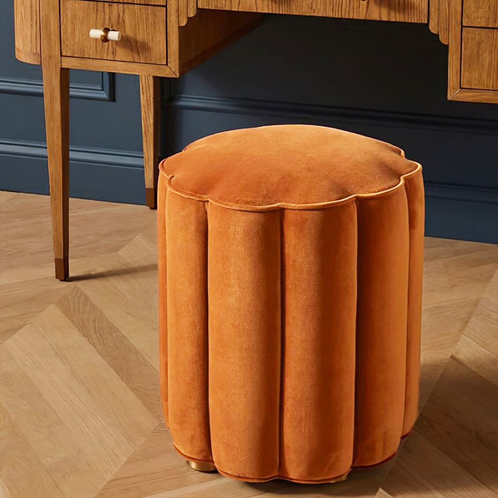 HMR Round Makeup Vanity Stool - Orange, Velvet