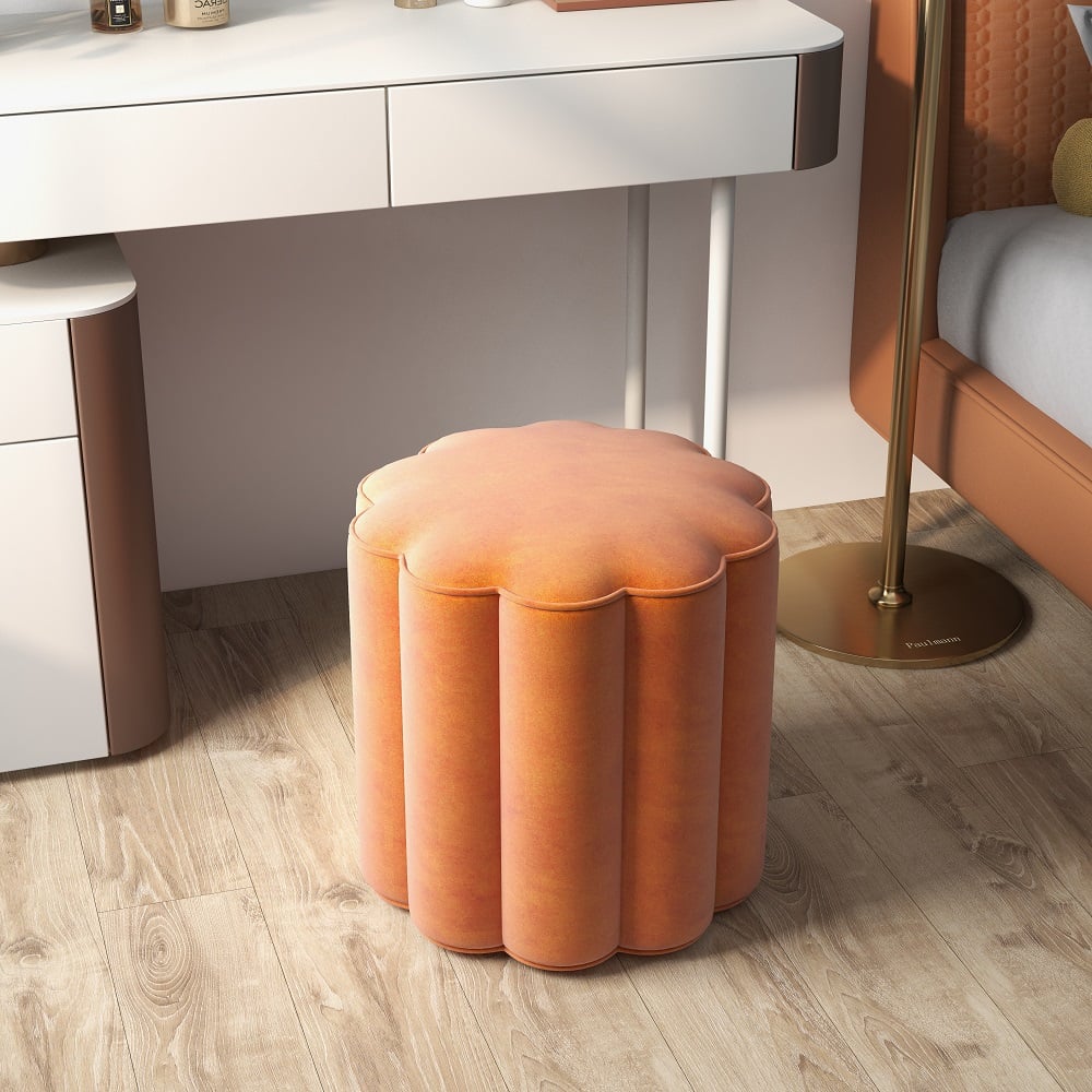 HMR Round Makeup Vanity Stool - Orange, Velvet